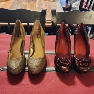 Stylish Gold and Burgundy Women's Heels